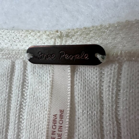 Free People cardigan sz S ribbed button up side slit long cream off white - Picture 4 of 5